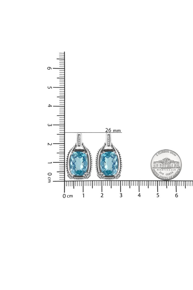 Silver 14x10MM Cushion Blue Topaz Gemstone and Diamond Accent Dangle Earring, Alternate, color, White