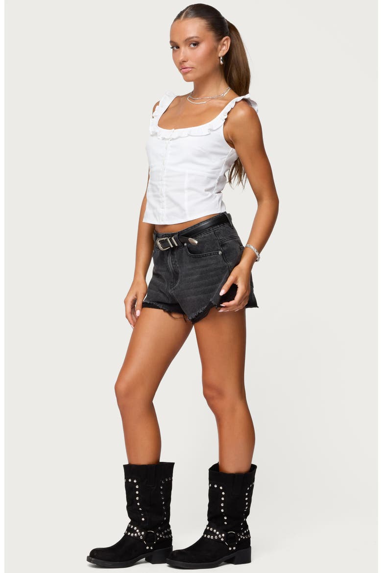 Noga Ruffle Crop Button-Up Shirt, Alternate, color, WHITE
