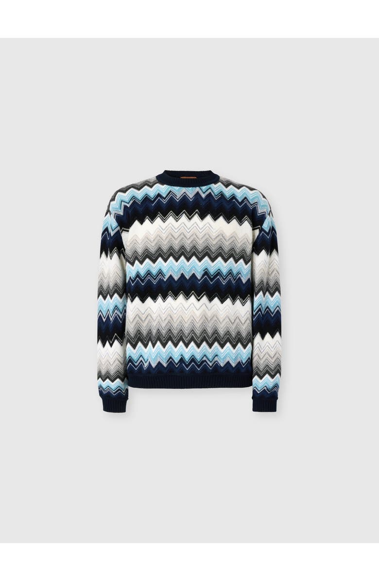 Missoni Crew Neck Sweater With Flame Zigzag Pattern, Main, color, Black & Blue