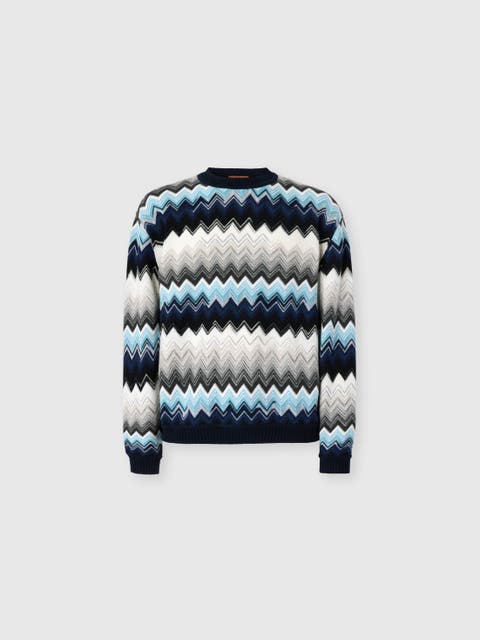 Crew Neck Sweater With Flame Zigzag Pattern