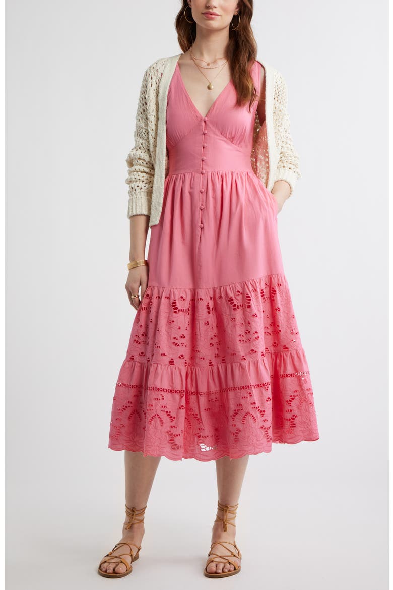 Lace Detail Sleeveless Cotton Dress, Alternate, color, PINK LEMONADE