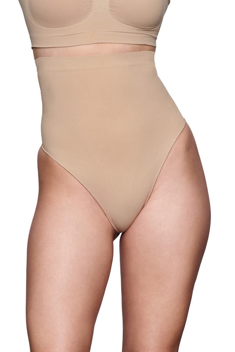 Seamless Sculpt High Waist Thong, Main, color, CLAY