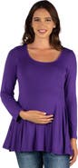 24seven Comfort Apparel Maternity Long Sleeve Swing Style Flared Tunic Top