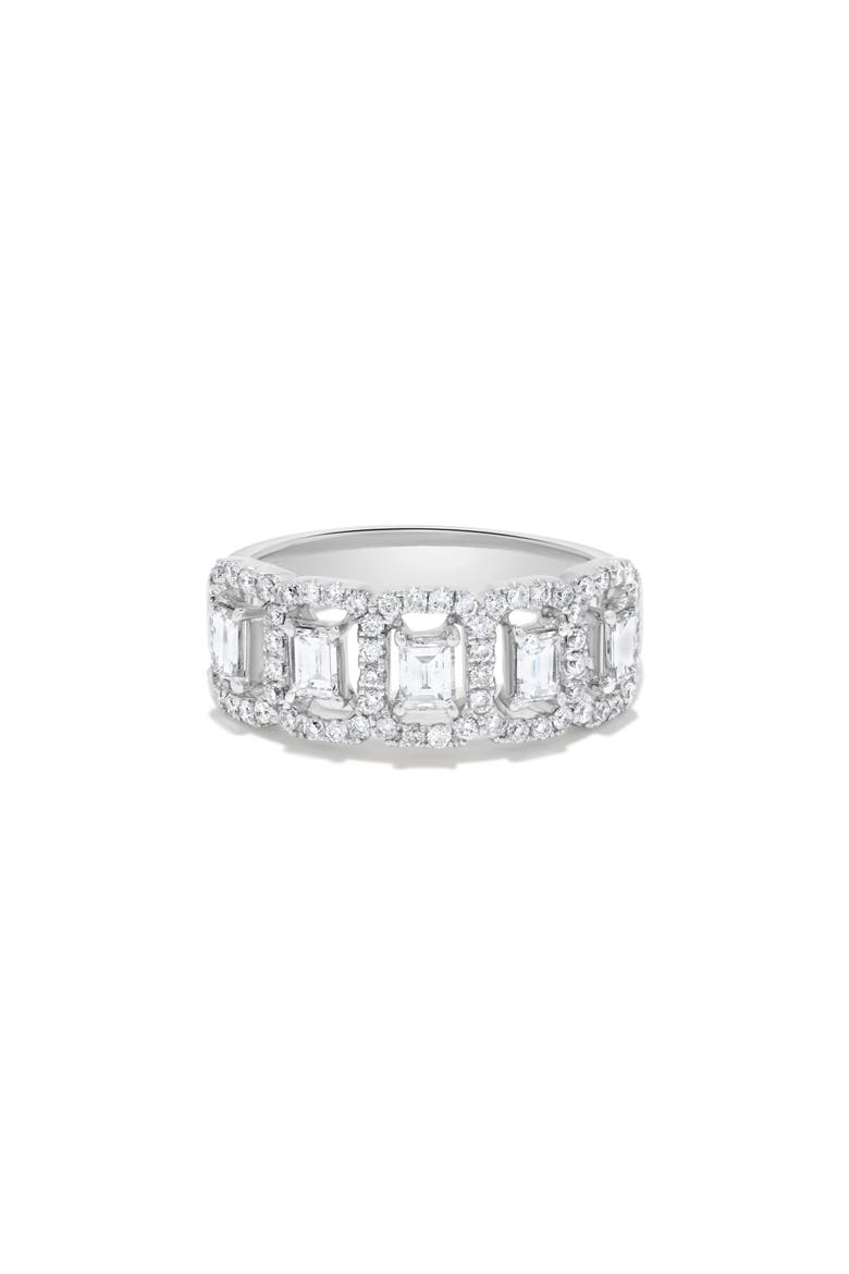 Five Section Baguette Diamond Round Halo Ring in 14K White Gold, Alternate, color, 14K White Gold