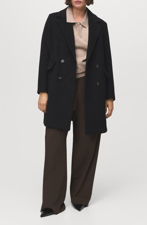 Mango Double Breasted Coat In Black