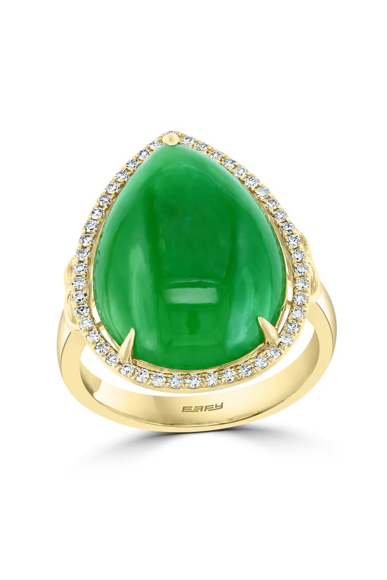 14K Yellow Gold Large Pear Jade & Diamond Ring, Main, color, 14K Gold