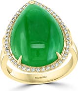 EFFY 14K Yellow Gold Large Pear Jade & Diamond Ring