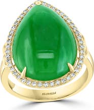 EFFY 14K Yellow Gold Large Pear Jade & Diamond Ring