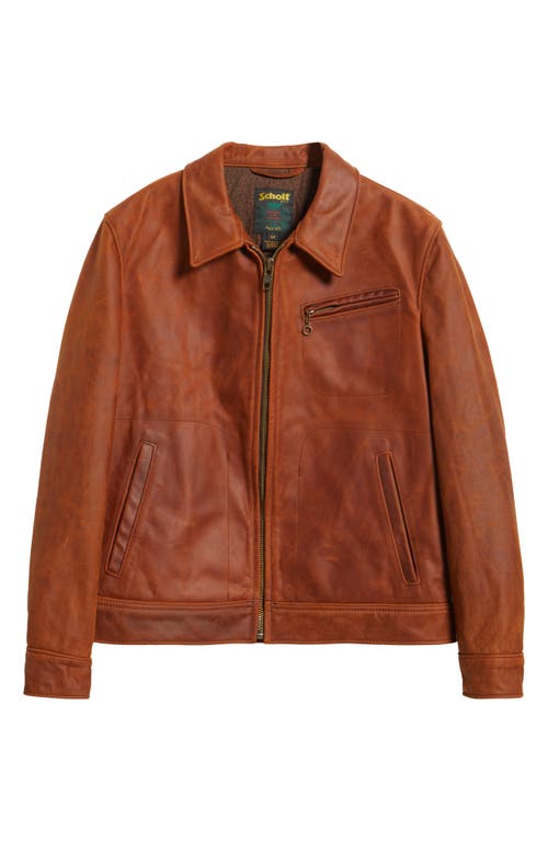 Schott Nyc Lightweight Vintage Oil Tanned Unlined Cowhide Leather Trucker Jacket In Brown