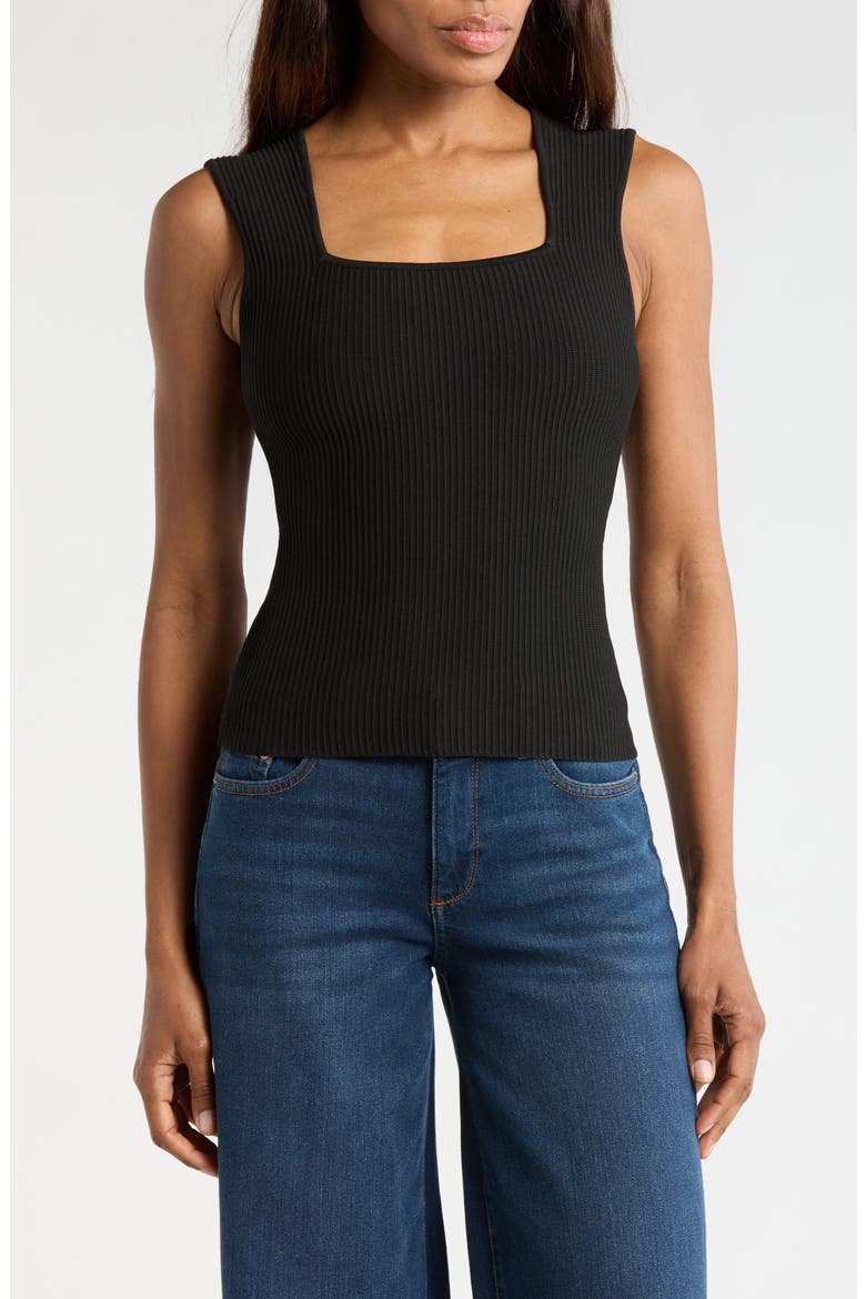 Square Neck Sleeveless Top, Main, color, BLACK