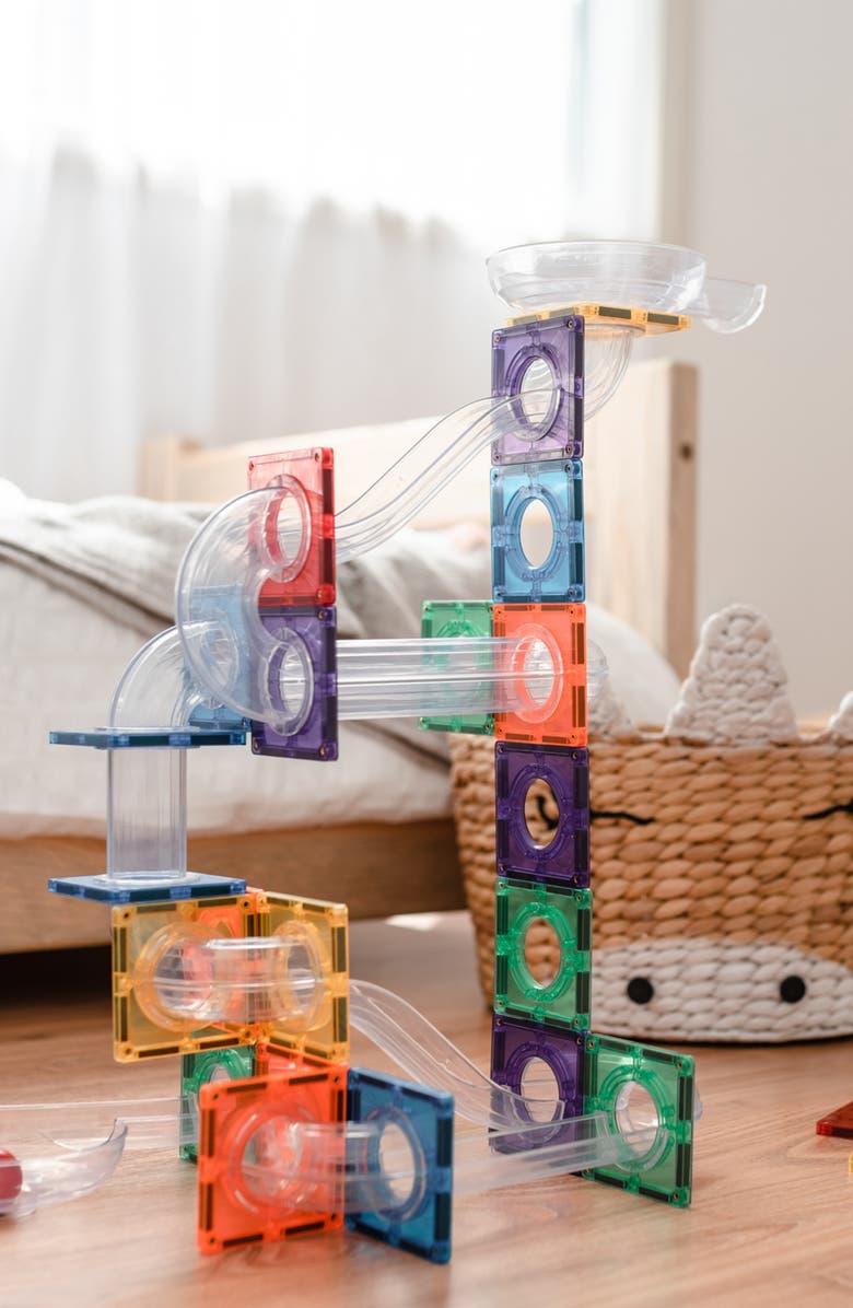 CONNETIX Kids' Rainbow Magnetic Tiles 92-Piece Ball Run Pack, Alternate, color, Rainbow