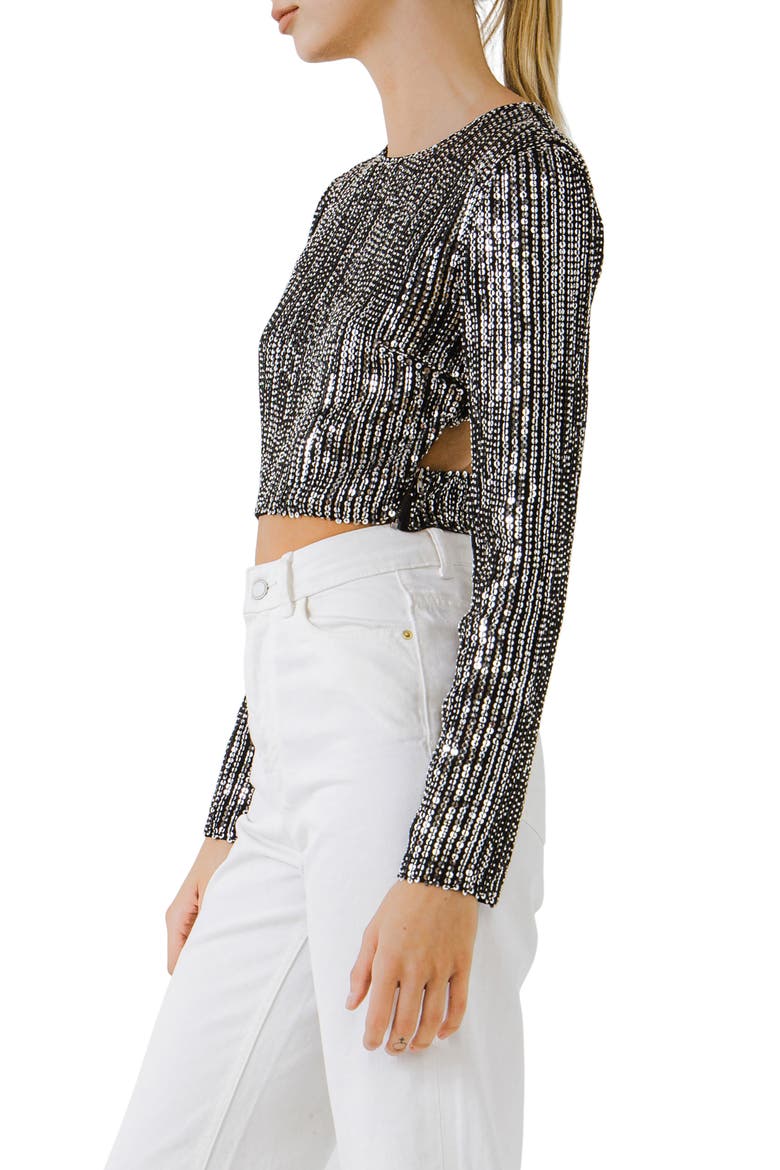 Sequin Open Back Crop Top, Alternate, color, BLACK