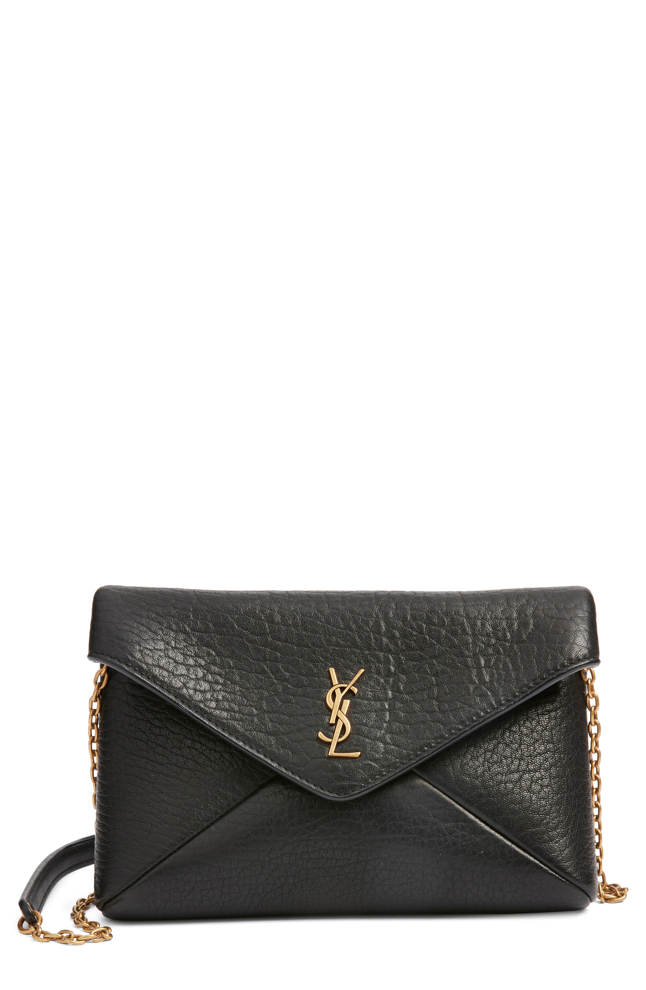 Saint Laurent Small Leather Crossbody Bag, Main, color, Noir