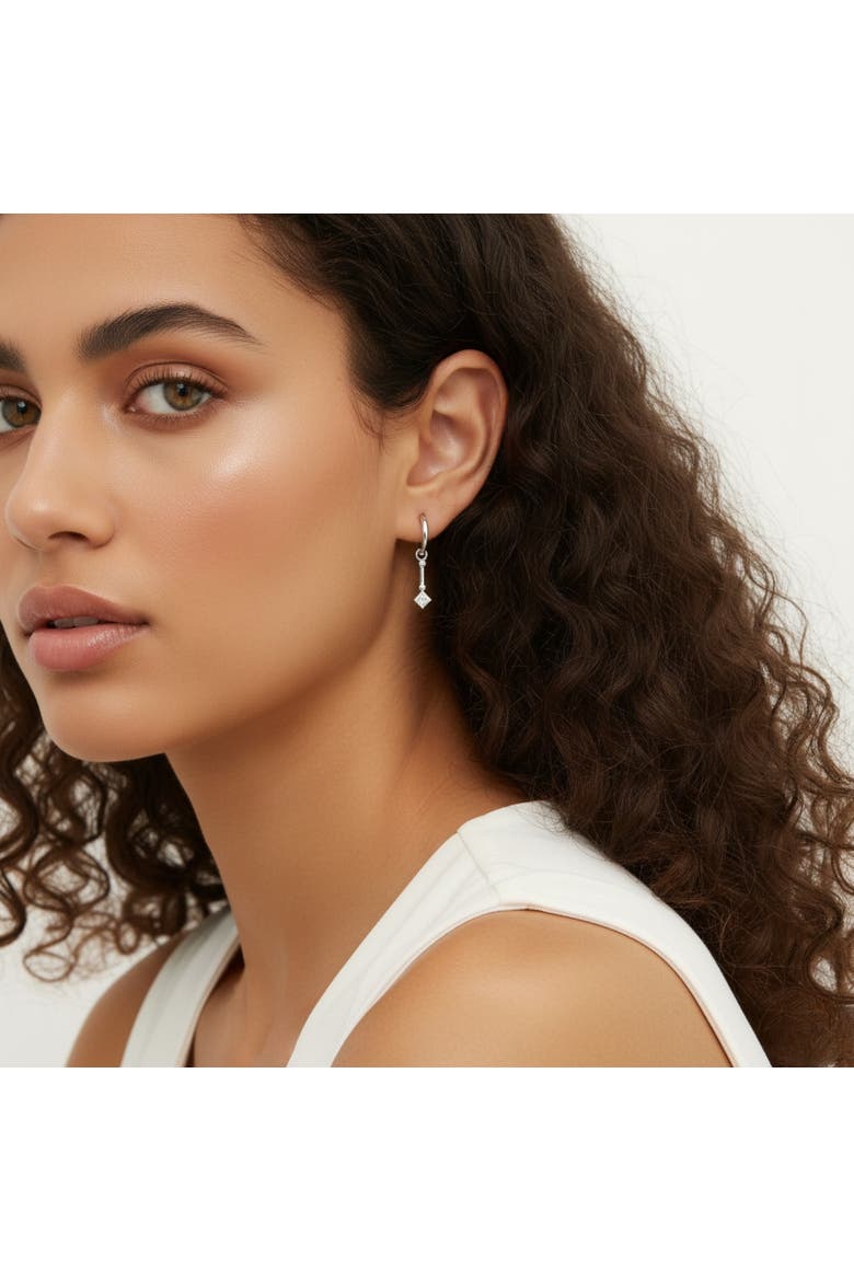 Sterling Silver Rhombus Drop Hoop Earring, Alternate, color, Silver