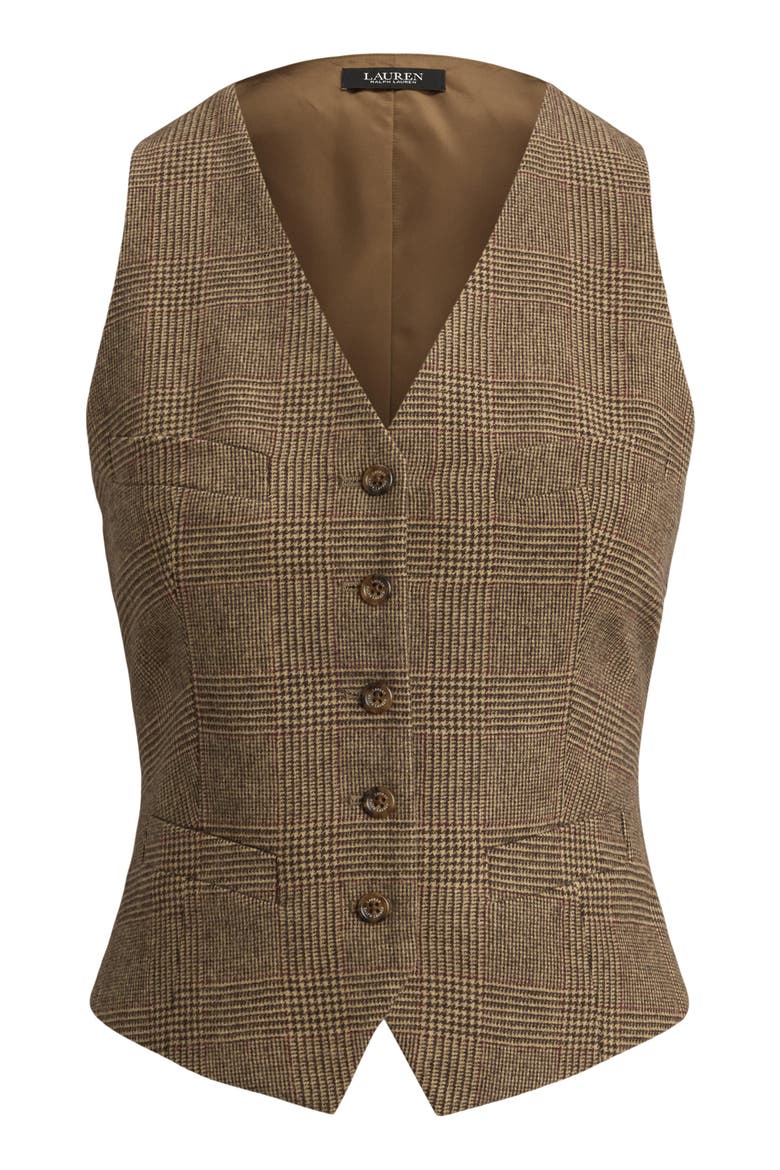 Glen Plaid Wool Vest, Alternate, color, BROWN/ MULTI