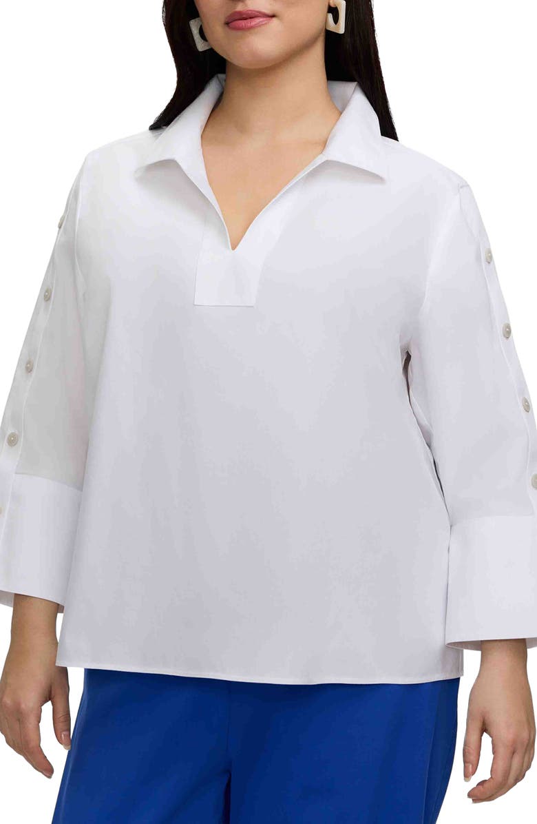 Foxcroft Lainey Button Accent Cotton Popover Top, Main, color, White