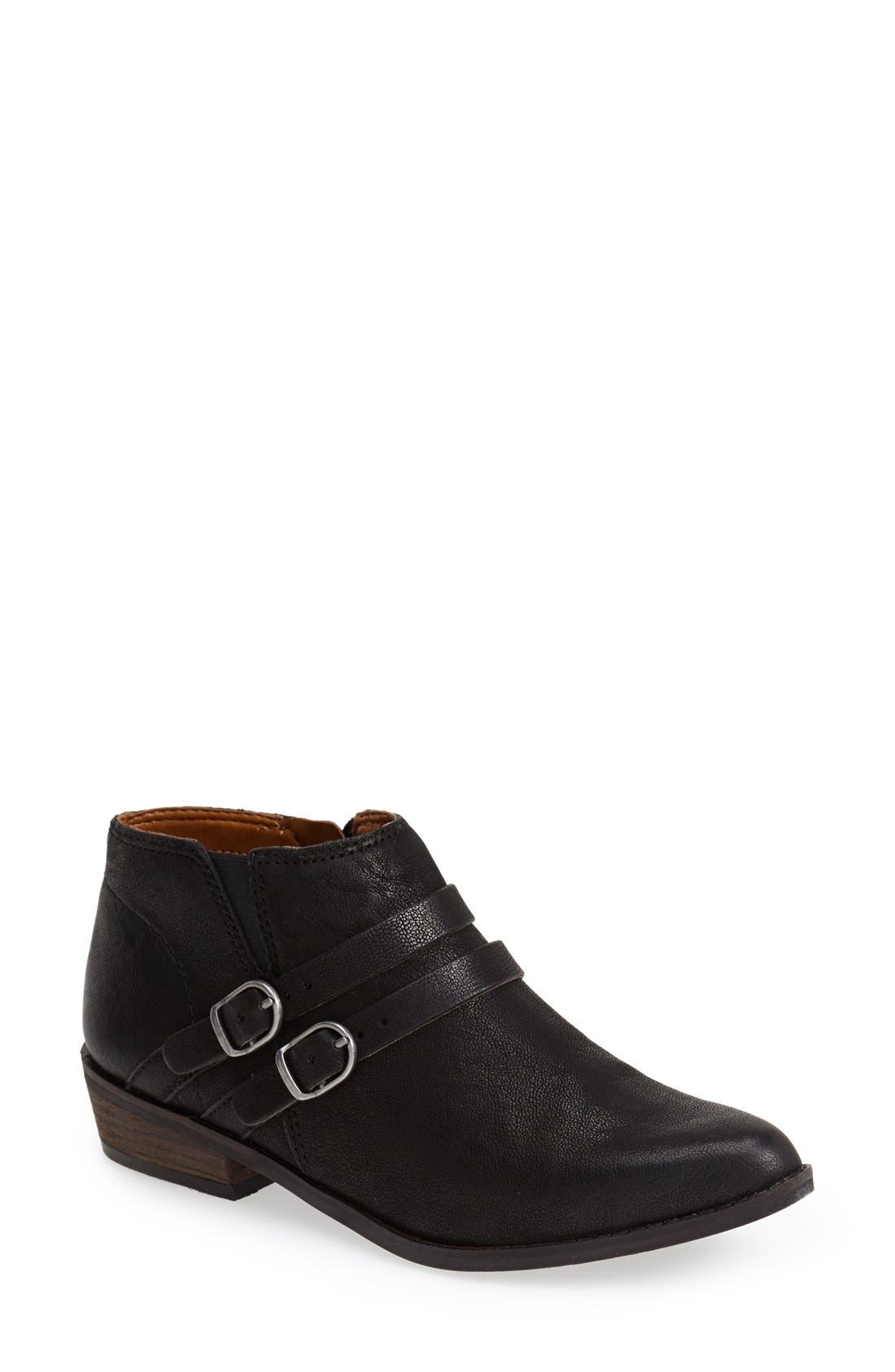 'Jofeen' Leather Bootie, Main, color, BLACK