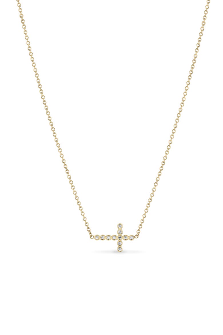Diamond Bezel Cross Necklace, Main, color, 14K YELLOW GOLD