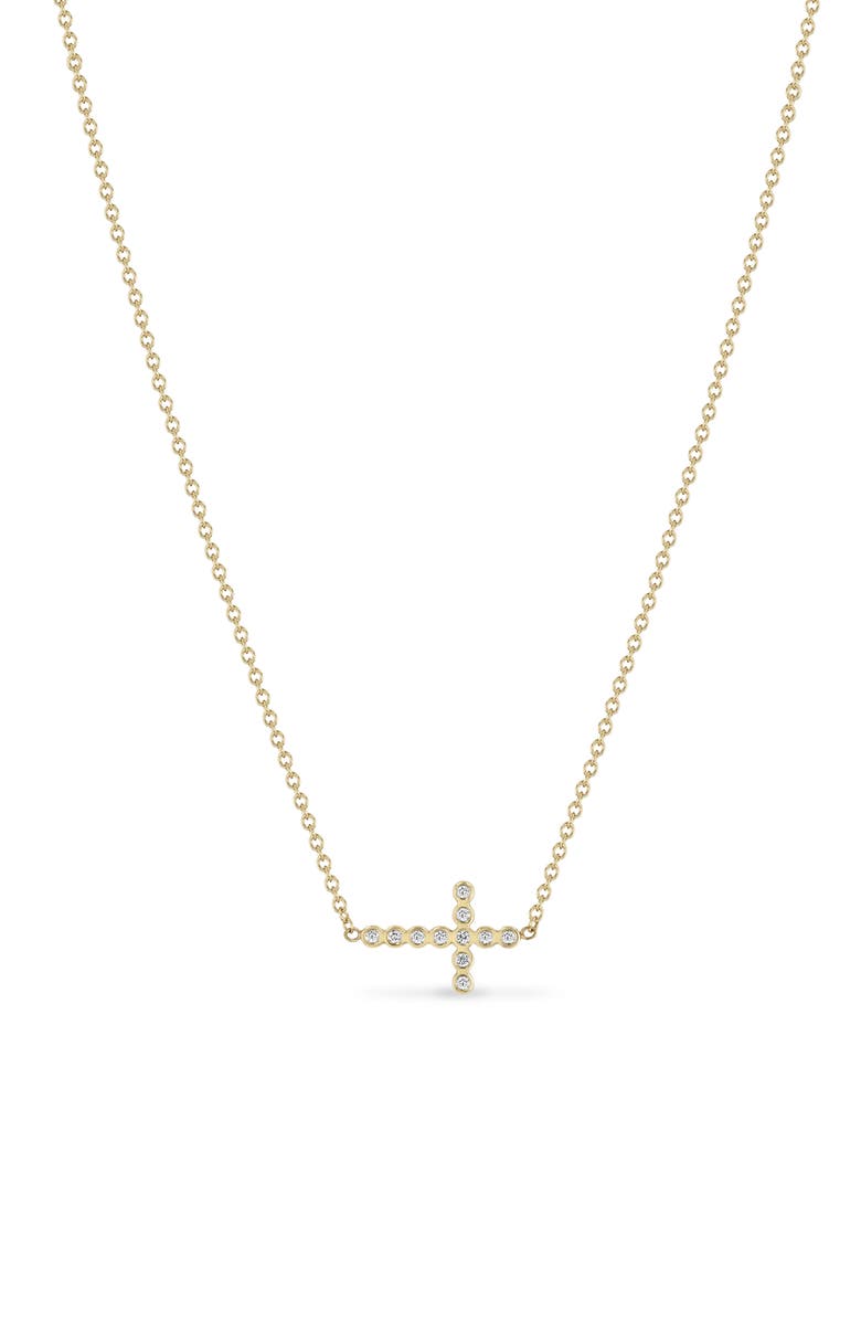 Zoë Chicco Diamond Bezel Cross Necklace, Main, color, 14K Yellow Gold