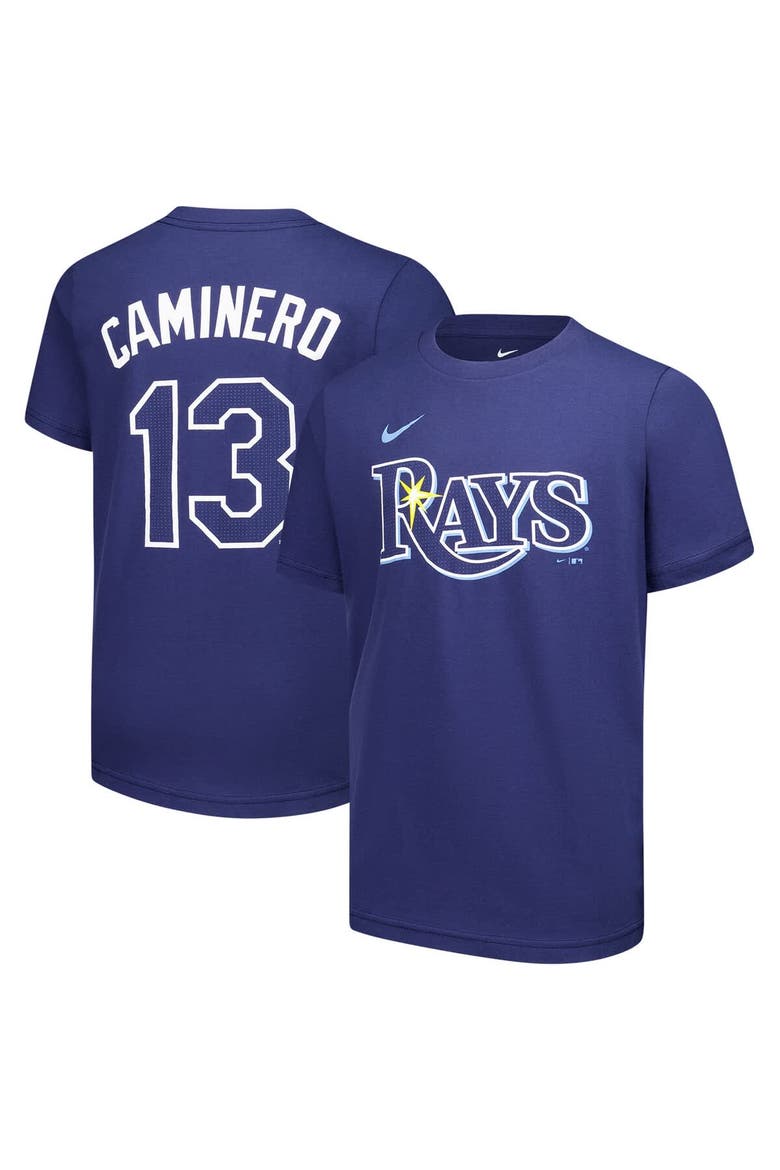 Youth Nike Junior Caminero Navy Tampa Bay Rays Name & Number T-Shirt, Alternate, color, Navy