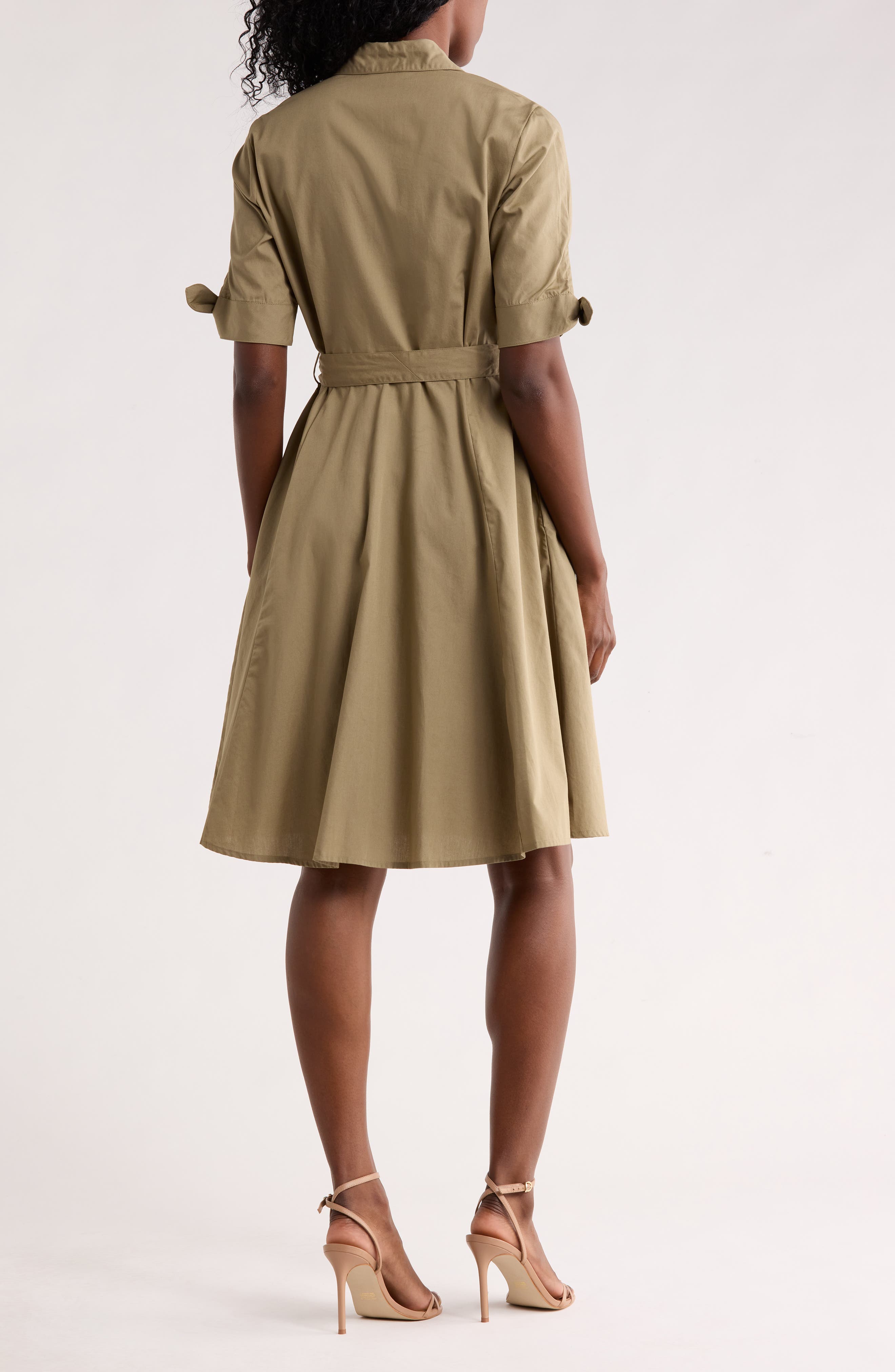 Solid Cotton Shoulder Tie Shirtdress - image 4