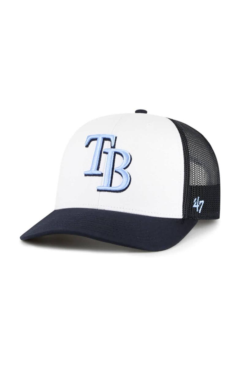 '47 Men's '47 White/Navy Tampa Bay Rays Freshman Trucker Adjustable Hat, Main, color, 