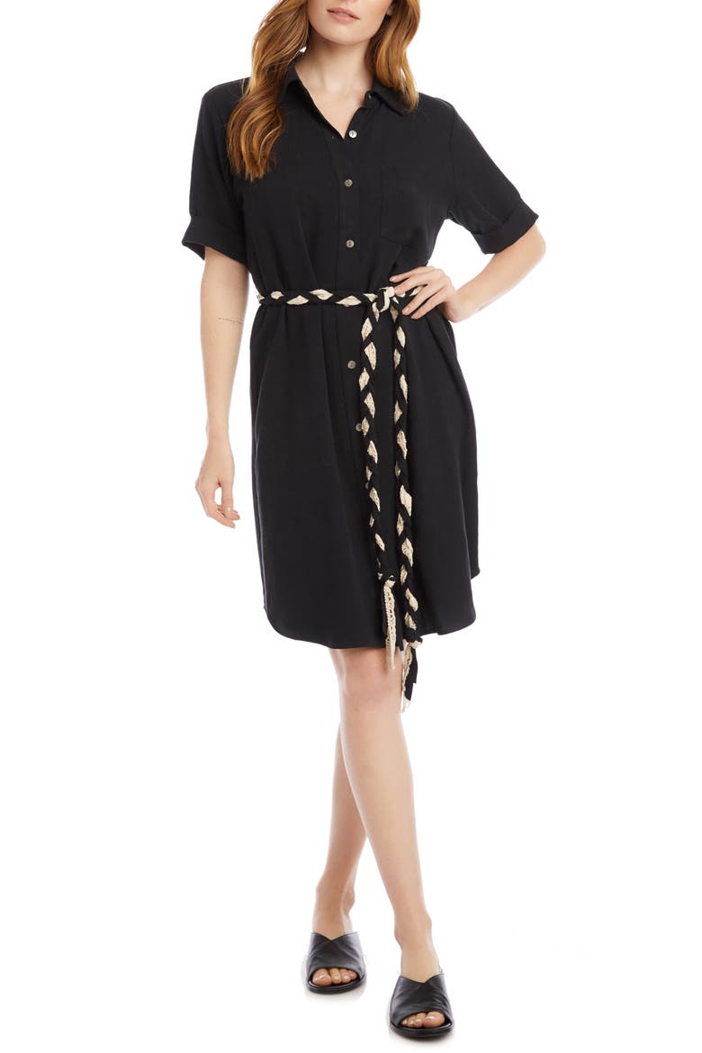 Braided Belt Shirtdress, Main, color, BLACK