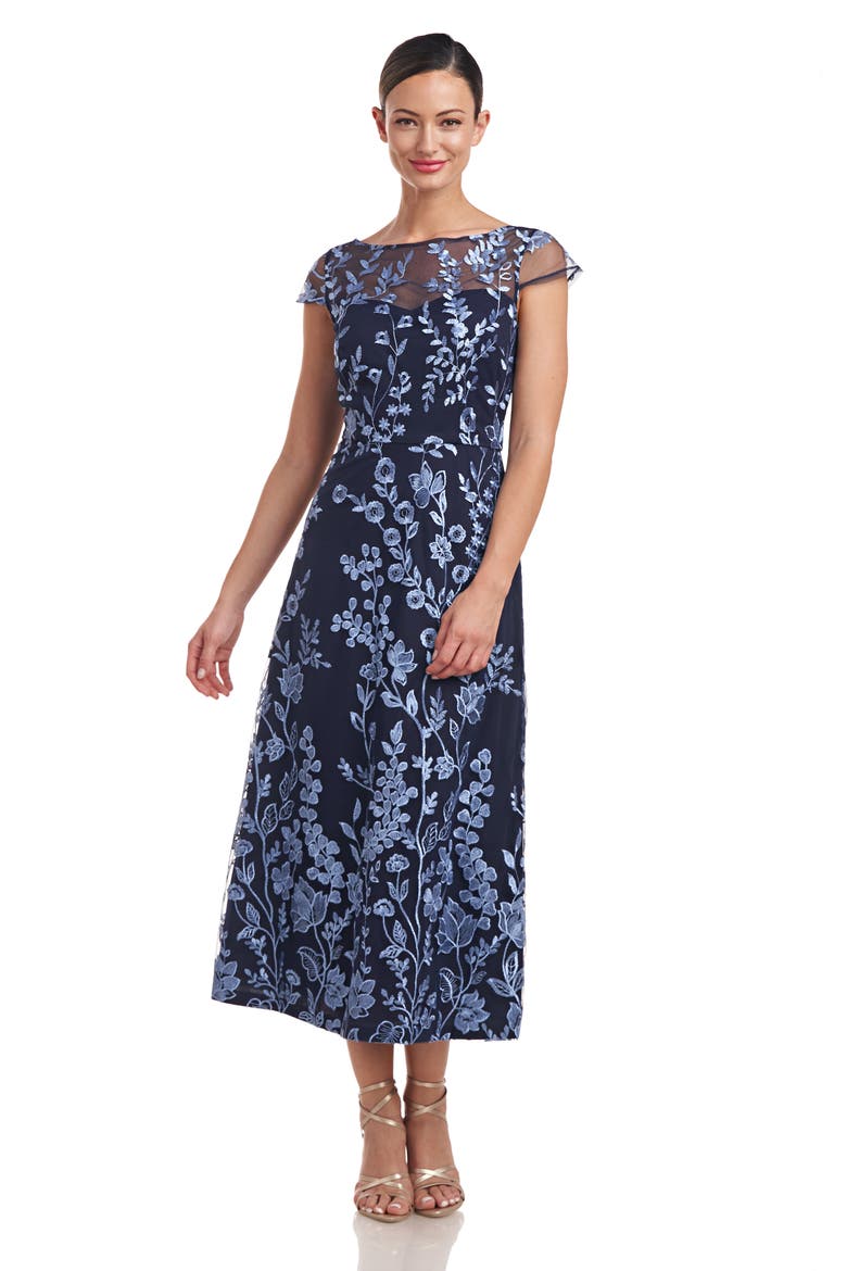 Meredith Floral Embroidery A-Line Dress, Alternate, color, NAVY / SKY