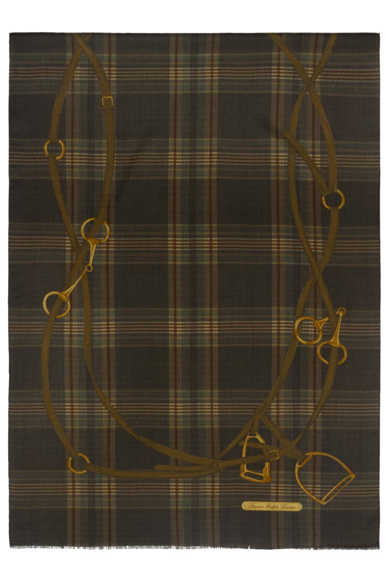 Plaid Wool Wrap, Alternate, color, BROWN