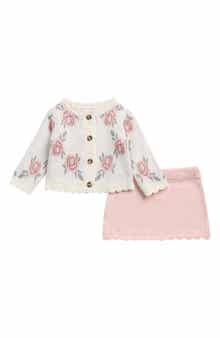 Floral Cardigan & Skirt Set