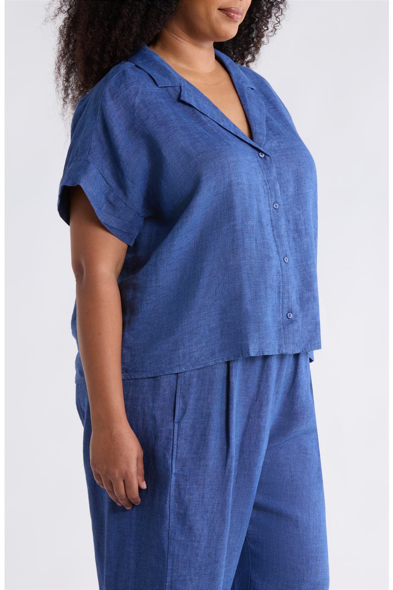 Notch Collar Organic Linen Button-Up Shirt, Alternate, color, DEEP DIVE