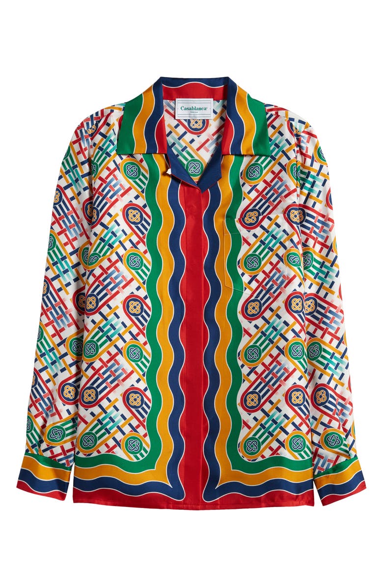 Casablanca Cuban Collar Long Sleeve Silk Blouse, Main, color, 