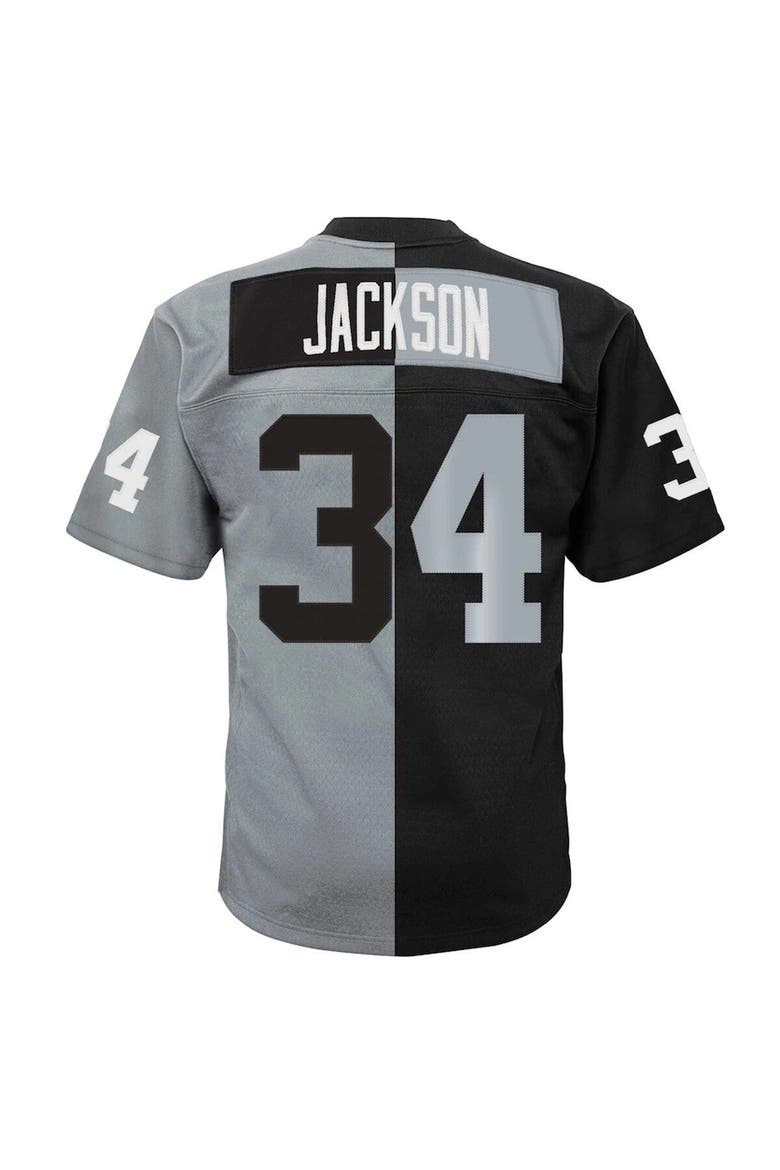 Men's Mitchell & Ness Bo Jackson Black/Silver Las Vegas Raiders Big & Tall Split Legacy Retired Player Replica Jersey, Alternate, color, Black