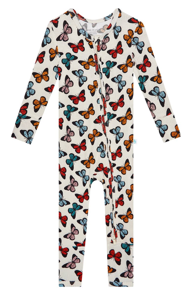 Posh Peanut Larisa Butterfly Print Fitted Convertible Footie Pajamas, Main, color, 