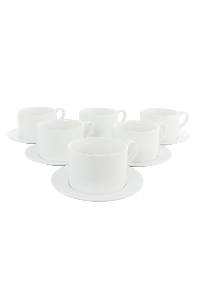 Simply White 6 Piece 3.75 Inch Porcelain Cups With Saucers Set, Main, color, White