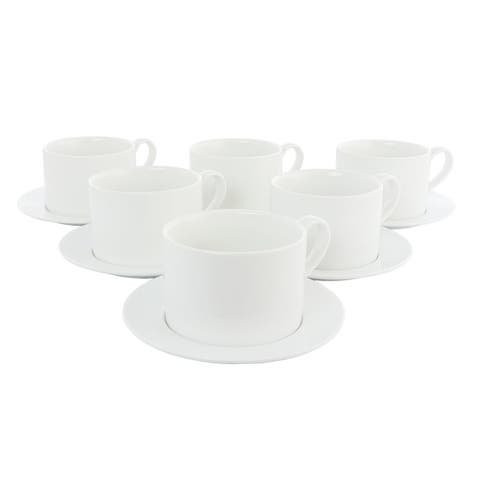 Simply White 6 Piece 3.75 Inch Porcelain Cups With Saucers Set