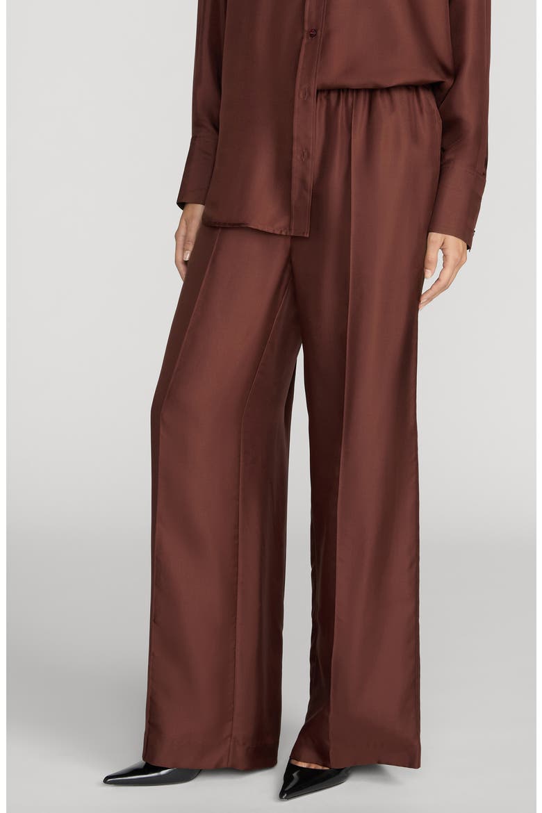 The Pintuck Wide Leg Silk Lounge Pants, Alternate, color, CURRANT
