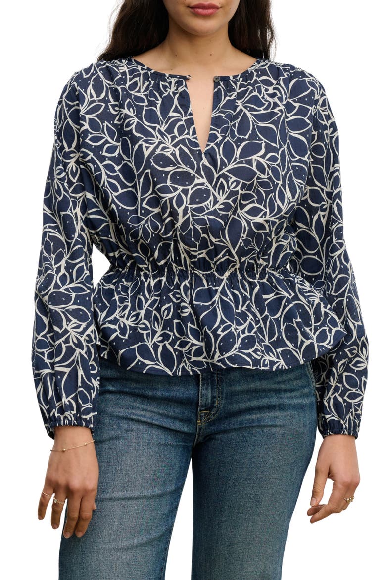 Wynne Printed Voile Peplum Top, Main, color, NAVY