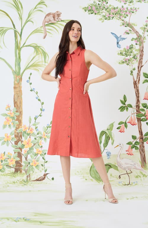 Maggy London Sleeveless Linen Blend Shirtdress In Mineral Red
