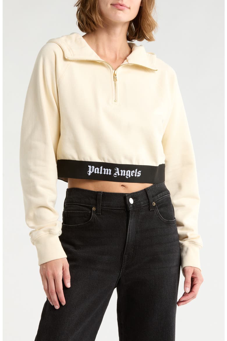 Hooded Crop Sweatshirt, Main, color, WHITE BLACK