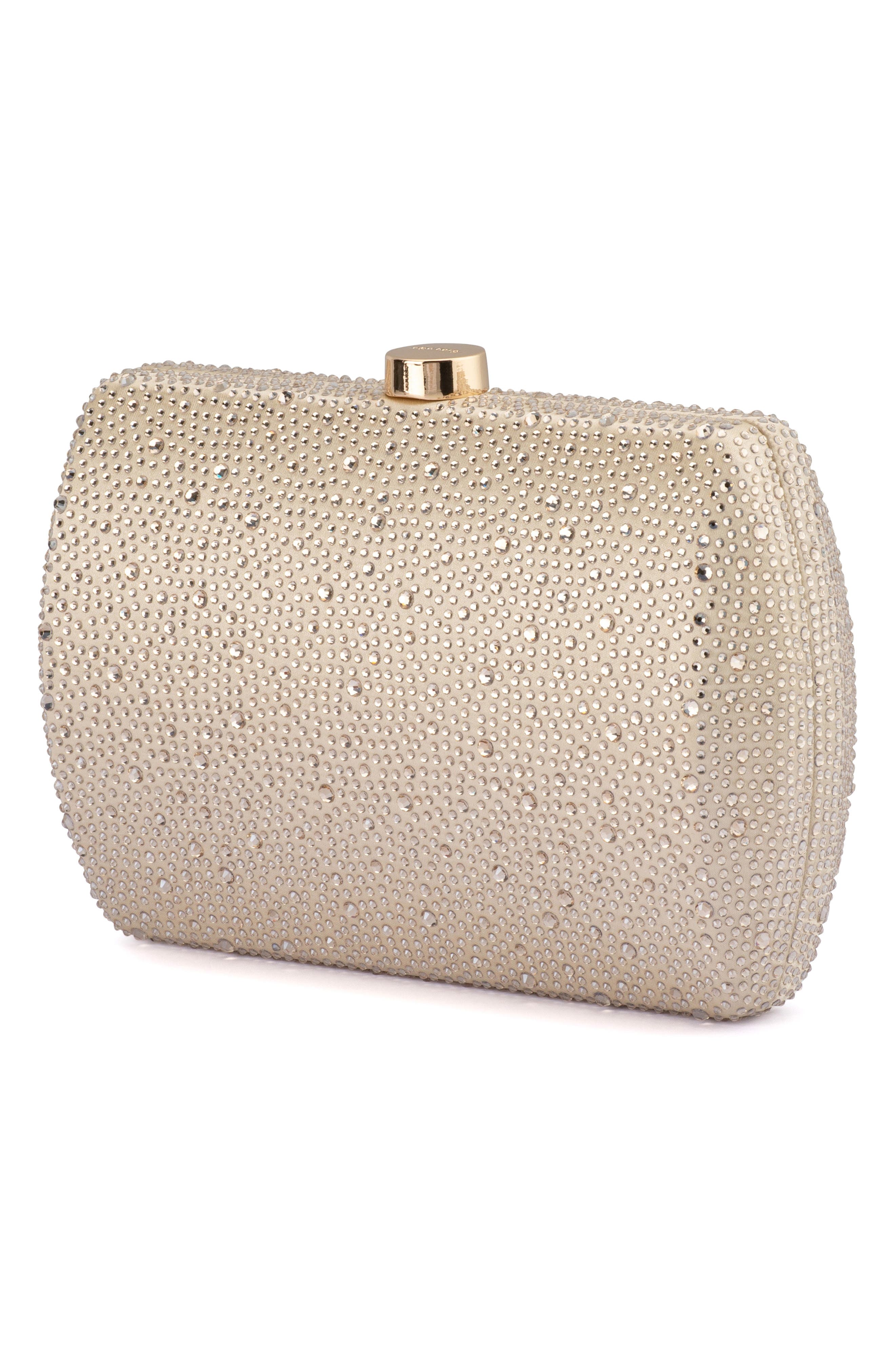 Olga Berg Carolina Crystal Frame Clutch, Alternate, color, Champagne