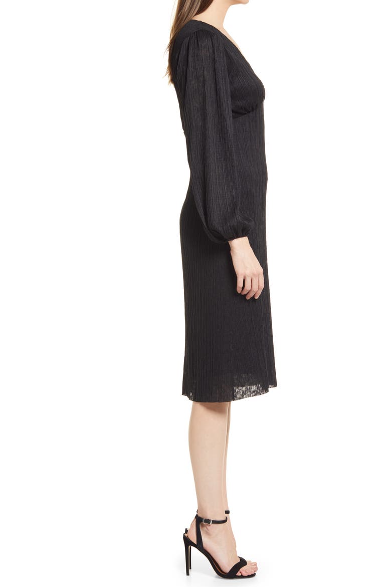 Plissé Empire Waist Midi Dress, Alternate, color, BLACK