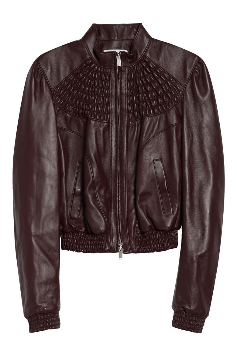 Smocked Lambskin Leather Bomber Jacket, Main, color, LACQUER
