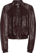 McQueen Smocked Lambskin Leather Bomber Jacket