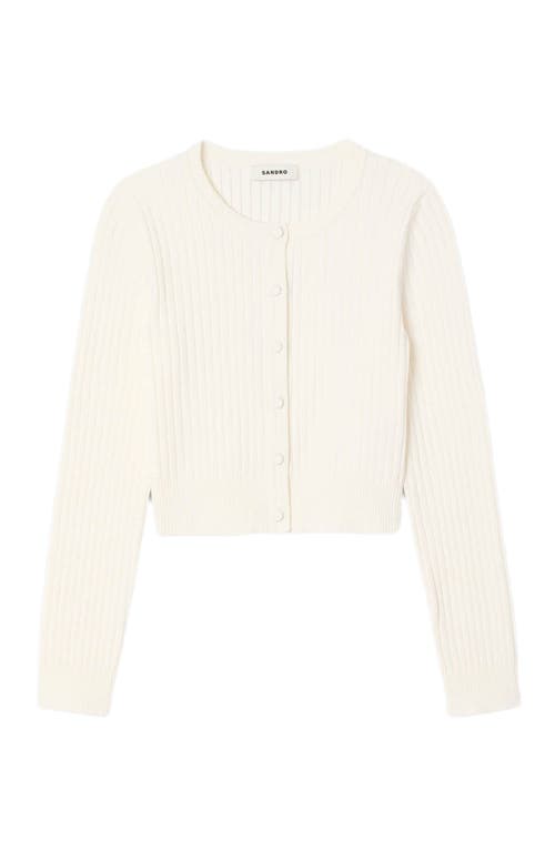 Sandro Cropped Rib Knit Cardigan In White