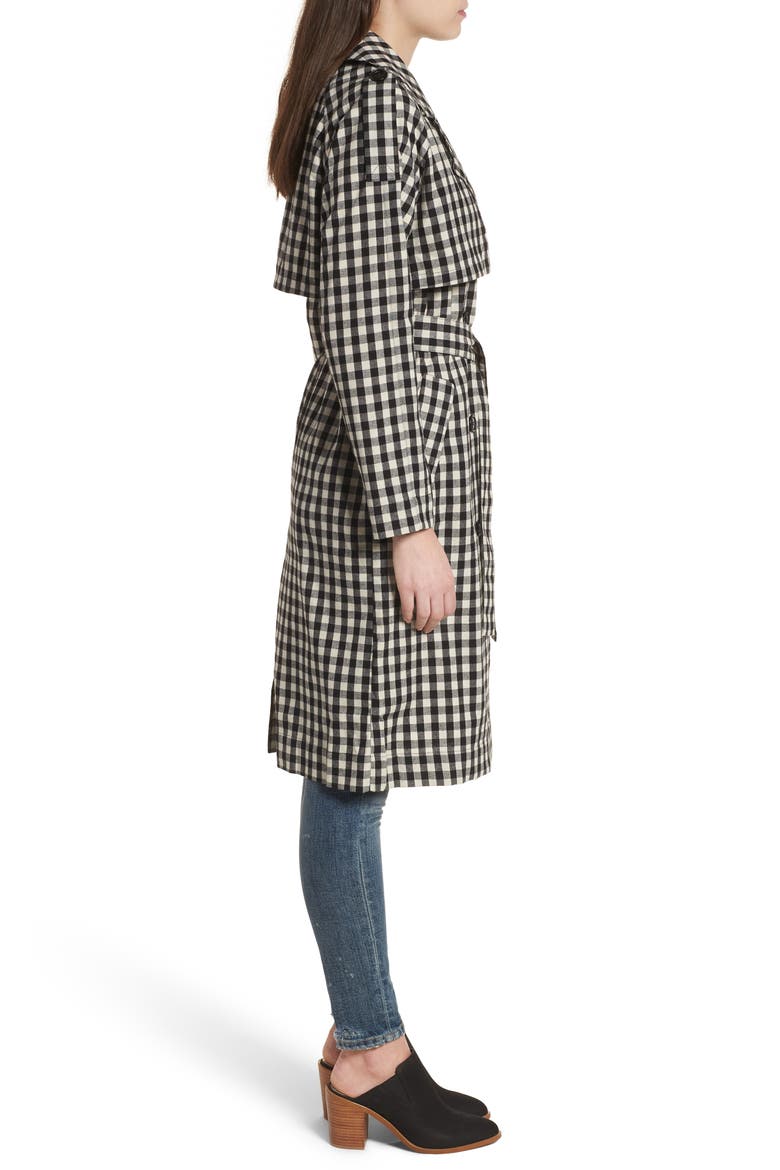 Gingham Trench Coat, Alternate, color, BLACK/ WHITE