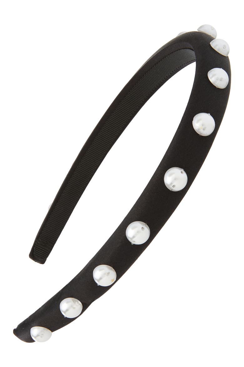 imitation pearl skinny headband, Main, color, BLACK