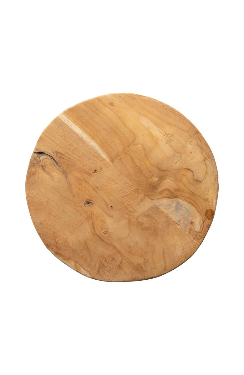 Storied Home Round Teakwood Stool with Textured Surface, Brown, Alternate, color, Natural