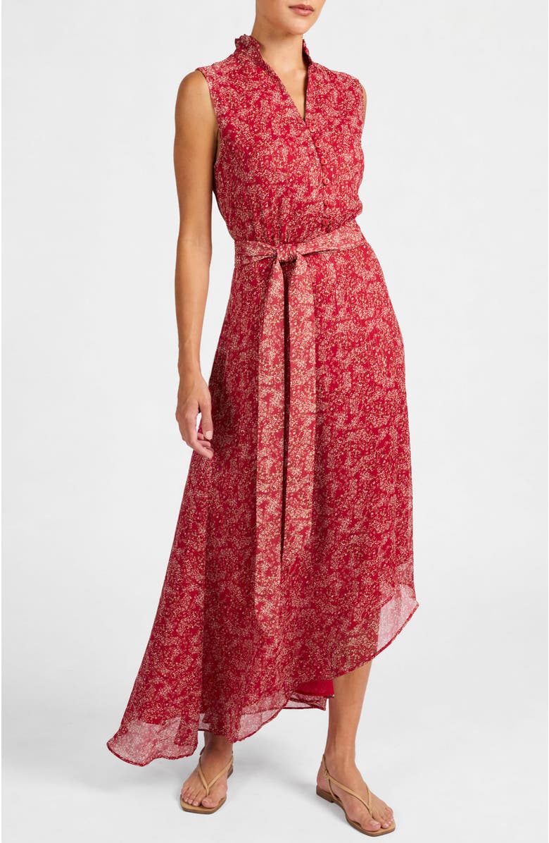 Santorelli Carson Sleeveless Hi-Lo Midi Dress in Printed Georgette, Main, color, Chili Pepper