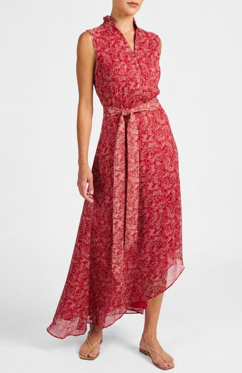 Carson Sleeveless Hi-Lo Midi Dress in Printed Georgette